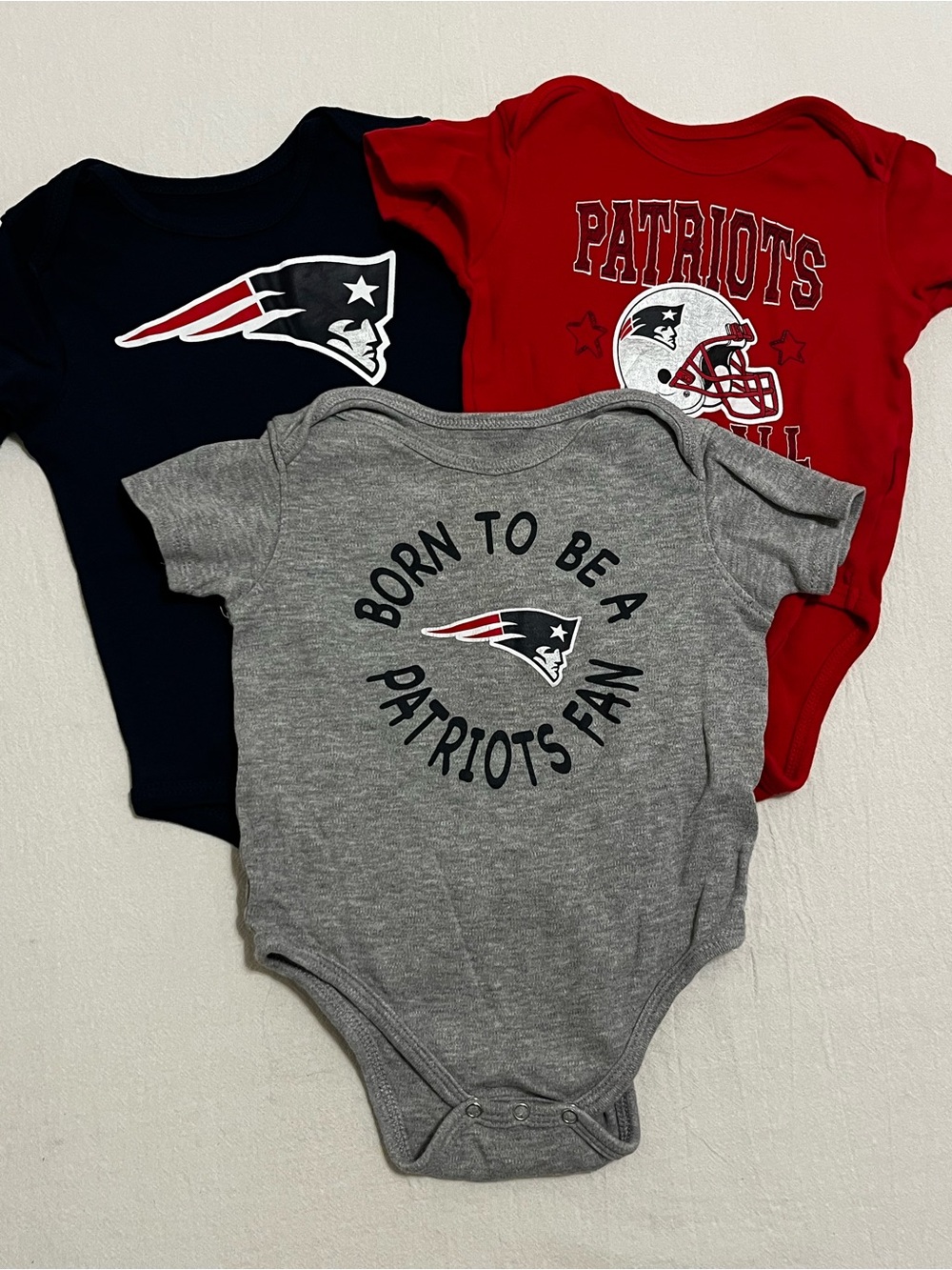 NFL Patriots 18mo Onesie Bodysuit Bundle Short Sleeve New England Blue Gray Red